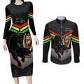 Personalised Panthers Rugby 2024 Couples Matching Long Sleeve Bodycon Dress and Long Sleeve Button Shirt Mascot With Trophy Go Champions Aboriginal Art