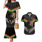 Personalised Panthers Rugby 2024 Couples Matching Mermaid Dress and Hawaiian Shirt Mascot With Trophy Go Champions Aboriginal Art