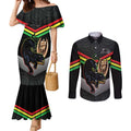 Personalised Panthers Rugby 2024 Couples Matching Mermaid Dress and Long Sleeve Button Shirt Mascot With Trophy Go Champions Aboriginal Art