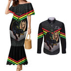 Personalised Panthers Rugby 2024 Couples Matching Mermaid Dress and Long Sleeve Button Shirt Mascot With Trophy Go Champions Aboriginal Art