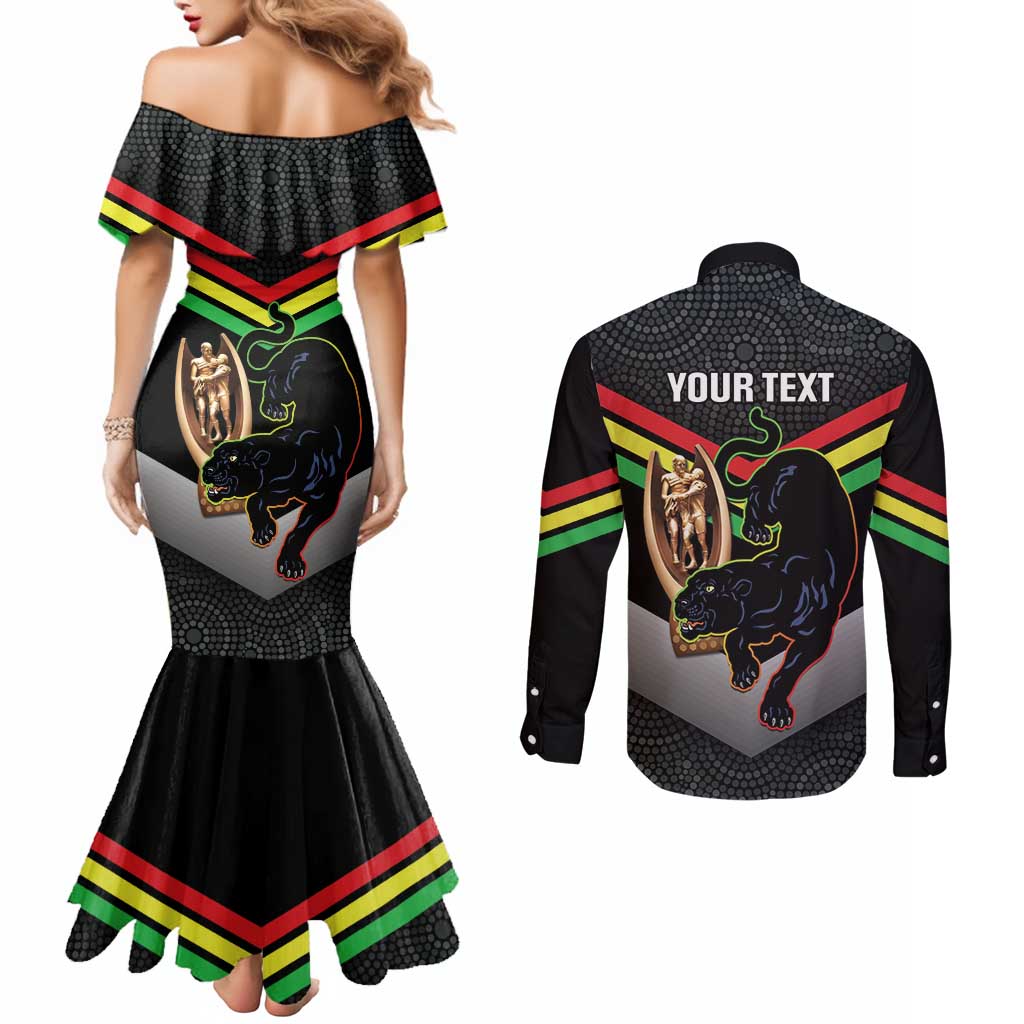 Personalised Panthers Rugby 2024 Couples Matching Mermaid Dress and Long Sleeve Button Shirt Mascot With Trophy Go Champions Aboriginal Art