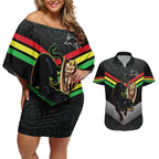 Personalised Panthers Rugby 2024 Couples Matching Off Shoulder Short Dress and Hawaiian Shirt Mascot With Trophy Go Champions Aboriginal Art