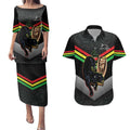 Personalised Panthers Rugby 2024 Couples Matching Puletasi and Hawaiian Shirt Mascot With Trophy Go Champions Aboriginal Art