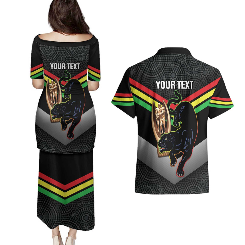 Personalised Panthers Rugby 2024 Couples Matching Puletasi and Hawaiian Shirt Mascot With Trophy Go Champions Aboriginal Art
