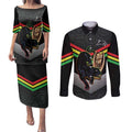 Personalised Panthers Rugby 2024 Couples Matching Puletasi and Long Sleeve Button Shirt Mascot With Trophy Go Champions Aboriginal Art