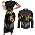 Personalised Panthers Rugby 2024 Couples Matching Short Sleeve Bodycon Dress and Long Sleeve Button Shirt Mascot With Trophy Go Champions Aboriginal Art