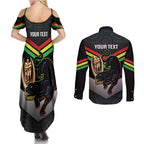 Personalised Panthers Rugby 2024 Couples Matching Summer Maxi Dress and Long Sleeve Button Shirt Mascot With Trophy Go Champions Aboriginal Art