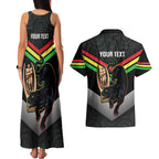 Personalised Panthers Rugby 2024 Couples Matching Tank Maxi Dress and Hawaiian Shirt Mascot With Trophy Go Champions Aboriginal Art
