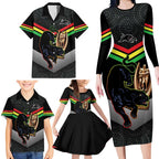 Personalised Panthers Rugby 2024 Family Matching Long Sleeve Bodycon Dress and Hawaiian Shirt Mascot With Trophy Go Champions Aboriginal Art