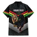 Personalised Panthers Rugby 2024 Family Matching Long Sleeve Bodycon Dress and Hawaiian Shirt Mascot With Trophy Go Champions Aboriginal Art