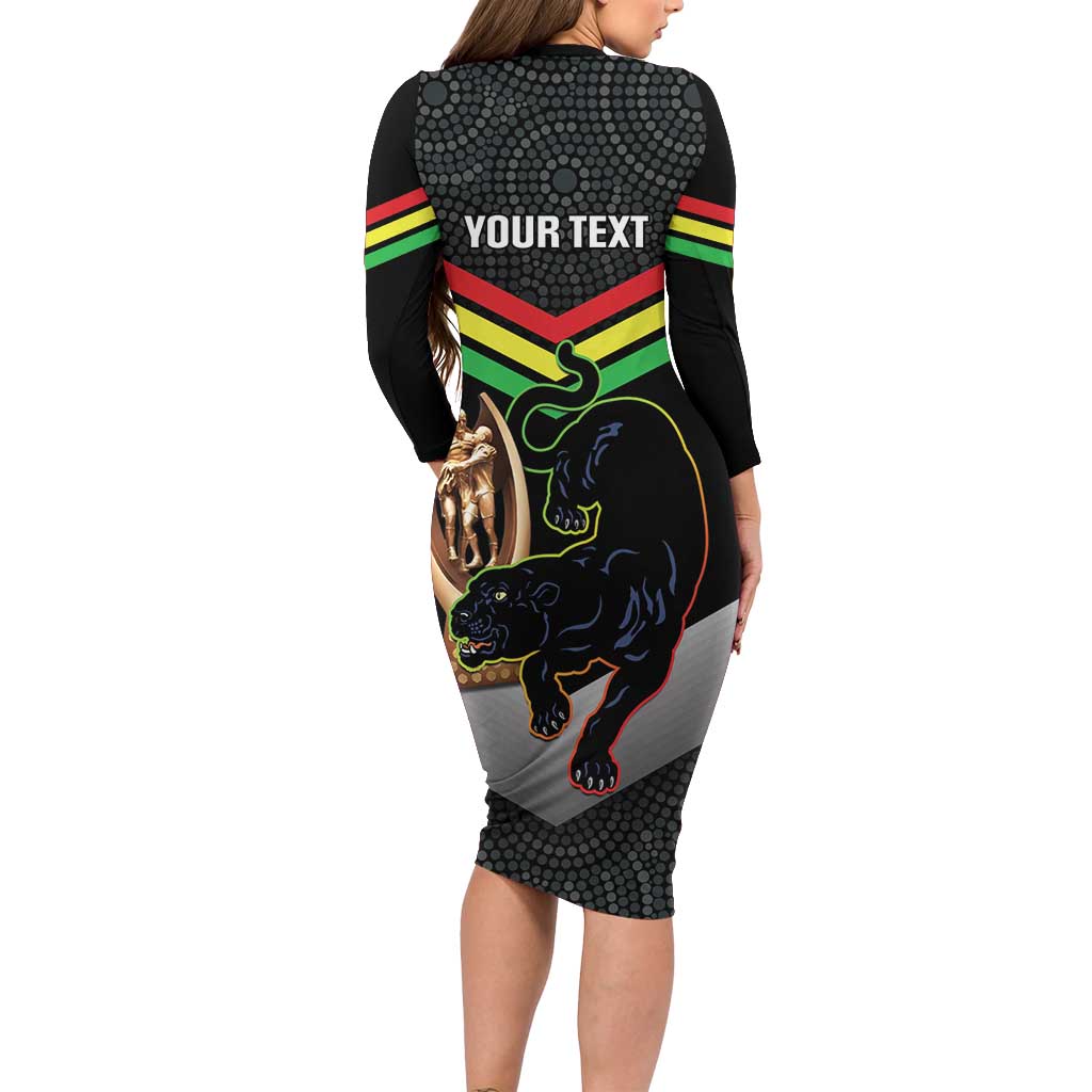 Personalised Panthers Rugby 2024 Family Matching Long Sleeve Bodycon Dress and Hawaiian Shirt Mascot With Trophy Go Champions Aboriginal Art