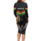 Personalised Panthers Rugby 2024 Family Matching Long Sleeve Bodycon Dress and Hawaiian Shirt Mascot With Trophy Go Champions Aboriginal Art