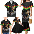 Personalised Panthers Rugby 2024 Family Matching Mermaid Dress and Hawaiian Shirt Mascot With Trophy Go Champions Aboriginal Art