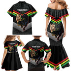Personalised Panthers Rugby 2024 Family Matching Mermaid Dress and Hawaiian Shirt Mascot With Trophy Go Champions Aboriginal Art