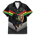 Personalised Panthers Rugby 2024 Family Matching Mermaid Dress and Hawaiian Shirt Mascot With Trophy Go Champions Aboriginal Art