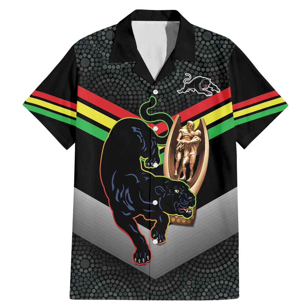Personalised Panthers Rugby 2024 Family Matching Mermaid Dress and Hawaiian Shirt Mascot With Trophy Go Champions Aboriginal Art