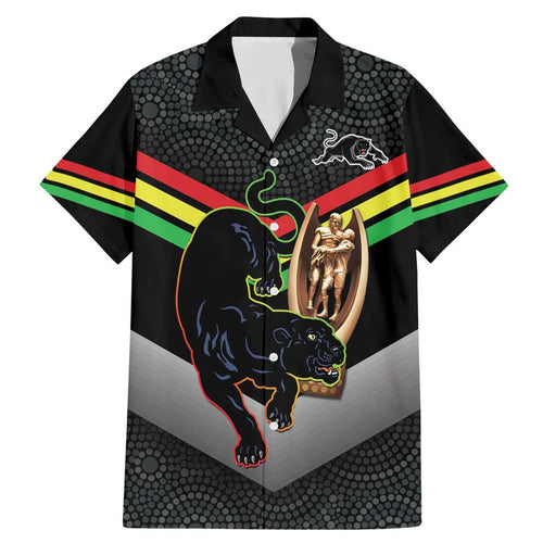 Personalised Panthers Rugby 2024 Family Matching Mermaid Dress and Hawaiian Shirt Mascot With Trophy Go Champions Aboriginal Art