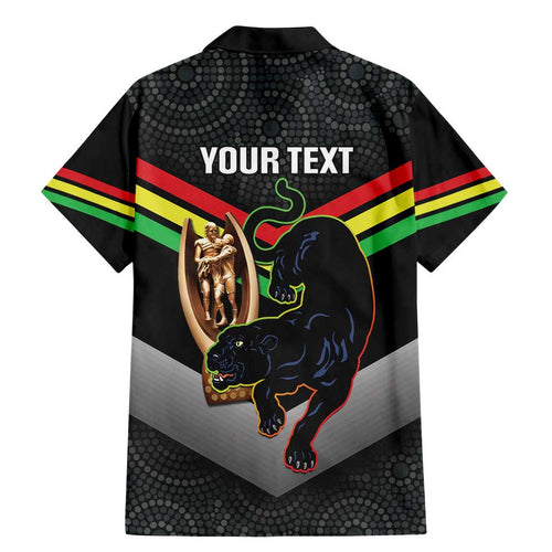 Personalised Panthers Rugby 2024 Family Matching Mermaid Dress and Hawaiian Shirt Mascot With Trophy Go Champions Aboriginal Art