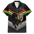 Personalised Panthers Rugby 2024 Family Matching Off The Shoulder Long Sleeve Dress and Hawaiian Shirt Mascot With Trophy Go Champions Aboriginal Art