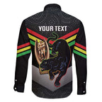 Personalised Panthers Rugby 2024 Family Matching Off Shoulder Maxi Dress and Hawaiian Shirt Mascot With Trophy Go Champions Aboriginal Art