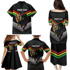 Personalised Panthers Rugby 2024 Family Matching Puletasi and Hawaiian Shirt Mascot With Trophy Go Champions Aboriginal Art