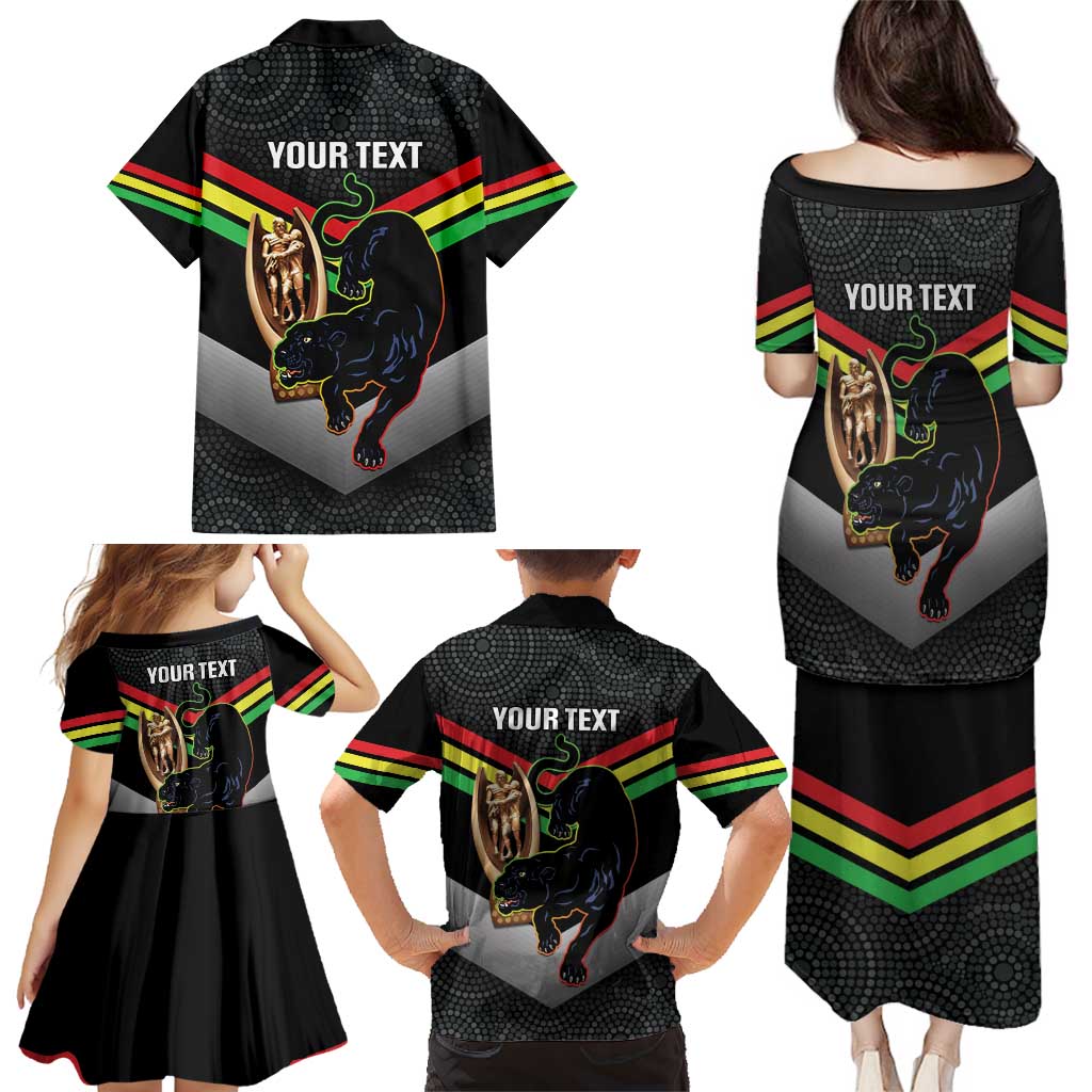Personalised Panthers Rugby 2024 Family Matching Puletasi and Hawaiian Shirt Mascot With Trophy Go Champions Aboriginal Art