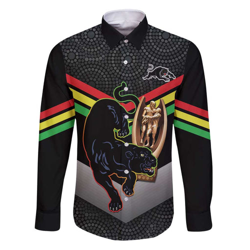Personalised Panthers Rugby 2024 Family Matching Puletasi and Hawaiian Shirt Mascot With Trophy Go Champions Aboriginal Art
