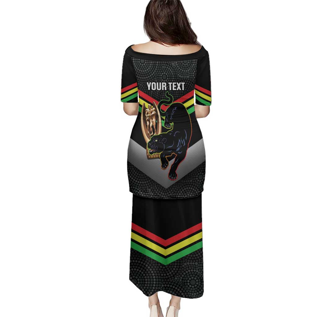 Personalised Panthers Rugby 2024 Family Matching Puletasi and Hawaiian Shirt Mascot With Trophy Go Champions Aboriginal Art