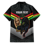 Personalised Panthers Rugby 2024 Family Matching Short Sleeve Bodycon Dress and Hawaiian Shirt Mascot With Trophy Go Champions Aboriginal Art