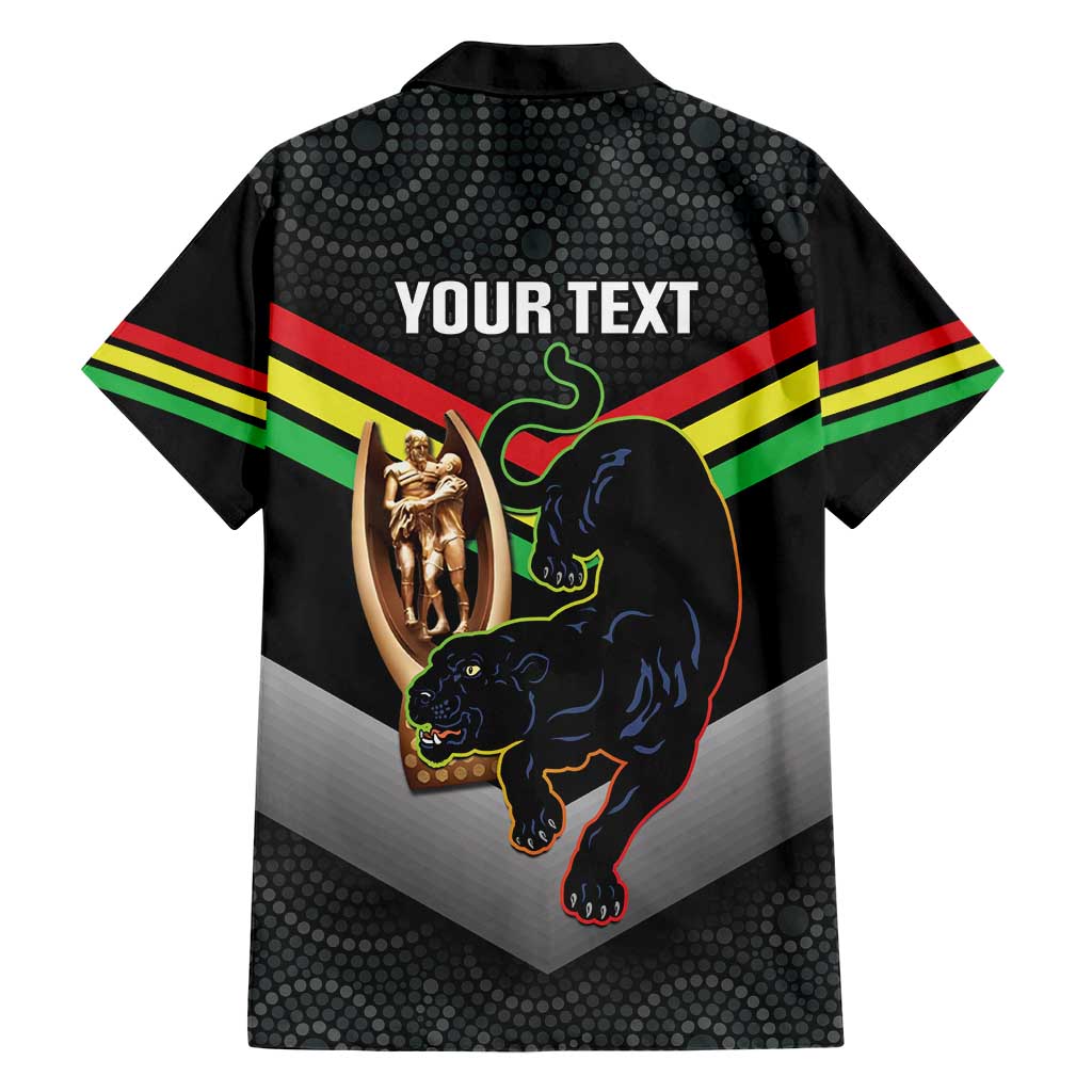 Personalised Panthers Rugby 2024 Family Matching Short Sleeve Bodycon Dress and Hawaiian Shirt Mascot With Trophy Go Champions Aboriginal Art