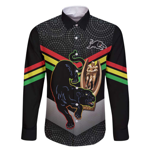Personalised Panthers Rugby 2024 Family Matching Short Sleeve Bodycon Dress and Hawaiian Shirt Mascot With Trophy Go Champions Aboriginal Art
