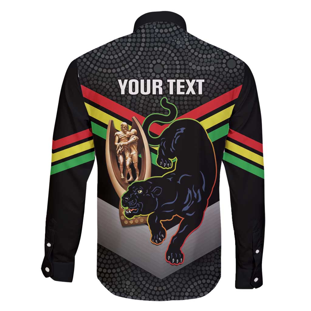Personalised Panthers Rugby 2024 Family Matching Short Sleeve Bodycon Dress and Hawaiian Shirt Mascot With Trophy Go Champions Aboriginal Art