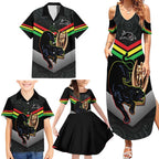 Personalised Panthers Rugby 2024 Family Matching Summer Maxi Dress and Hawaiian Shirt Mascot With Trophy Go Champions Aboriginal Art