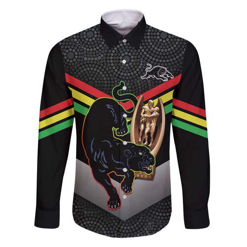 Personalised Panthers Rugby 2024 Family Matching Summer Maxi Dress and Hawaiian Shirt Mascot With Trophy Go Champions Aboriginal Art