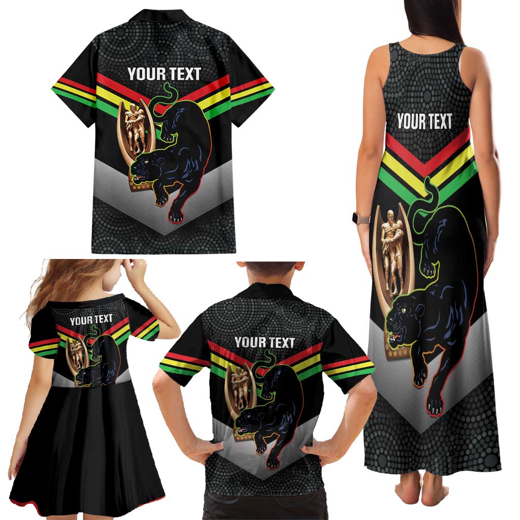 Personalised Panthers Rugby 2024 Family Matching Tank Maxi Dress and Hawaiian Shirt Mascot With Trophy Go Champions Aboriginal Art