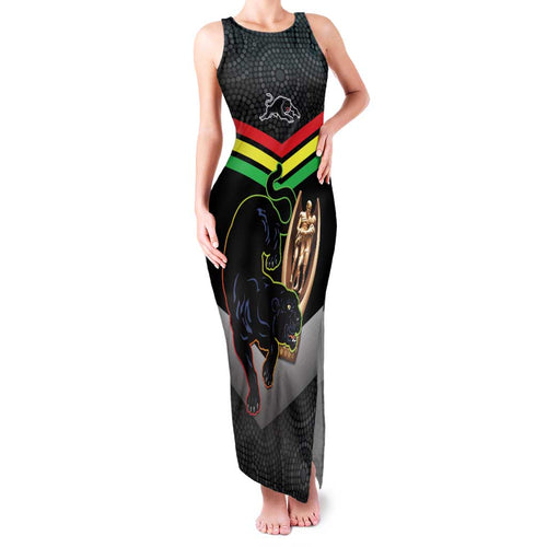 Personalised Panthers Rugby 2024 Family Matching Tank Maxi Dress and Hawaiian Shirt Mascot With Trophy Go Champions Aboriginal Art