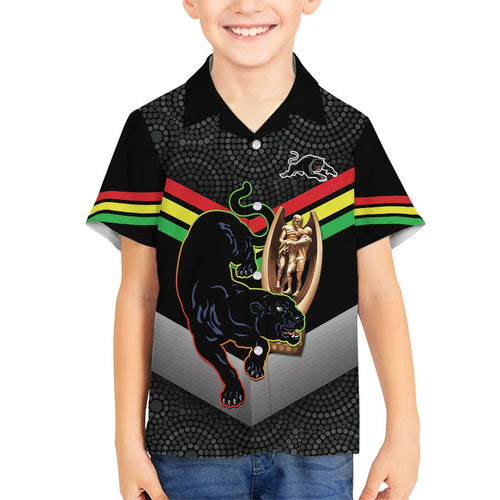 Personalised Panthers Rugby 2024 Family Matching Tank Maxi Dress and Hawaiian Shirt Mascot With Trophy Go Champions Aboriginal Art