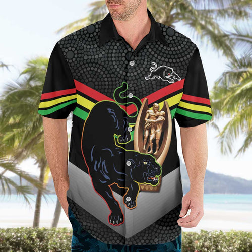 Personalised Panthers Rugby 2024 Hawaiian Shirt Mascot With Trophy Go Champions Aboriginal Art