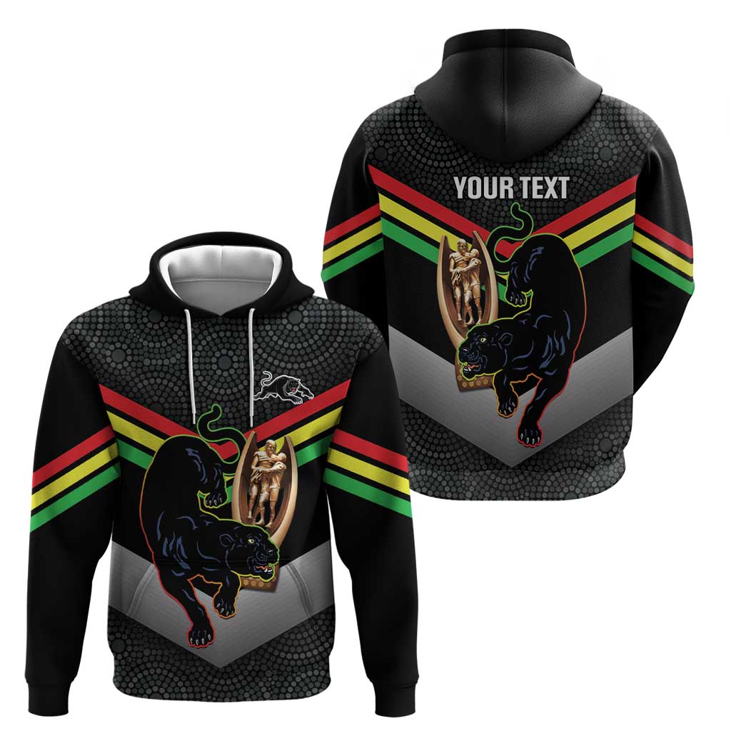 Personalised Panthers Rugby 2024 Hoodie Mascot With Trophy Go Champions Aboriginal Art