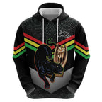 Personalised Panthers Rugby 2024 Hoodie Mascot With Trophy Go Champions Aboriginal Art