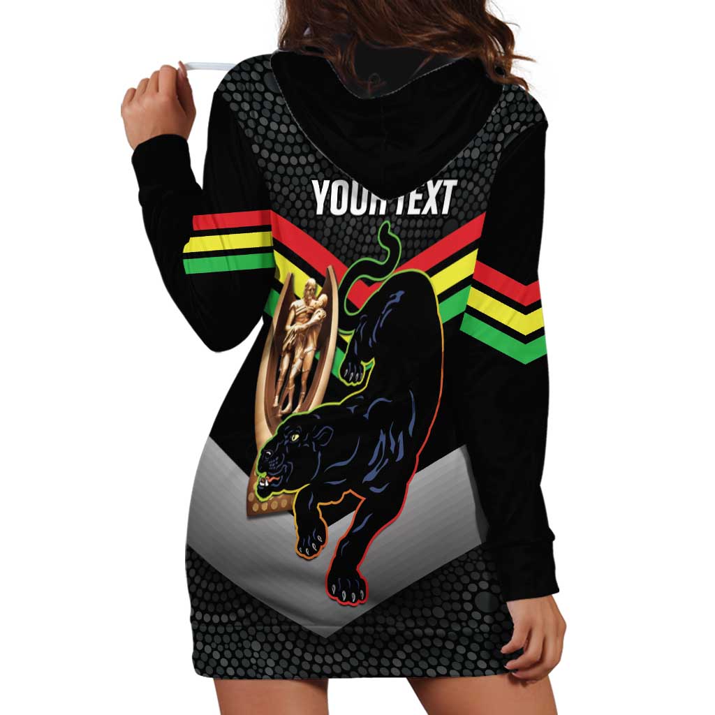 Personalised Panthers Rugby 2024 Hoodie Dress Mascot With Trophy Go Champions Aboriginal Art