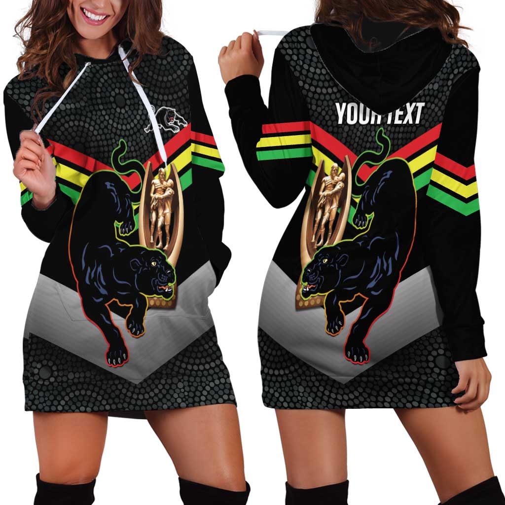 Personalised Panthers Rugby 2024 Hoodie Dress Mascot With Trophy Go Champions Aboriginal Art