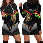 Personalised Panthers Rugby 2024 Hoodie Dress Mascot With Trophy Go Champions Aboriginal Art