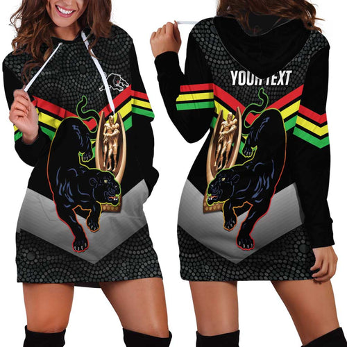 Personalised Panthers Rugby 2024 Hoodie Dress Mascot With Trophy Go Champions Aboriginal Art