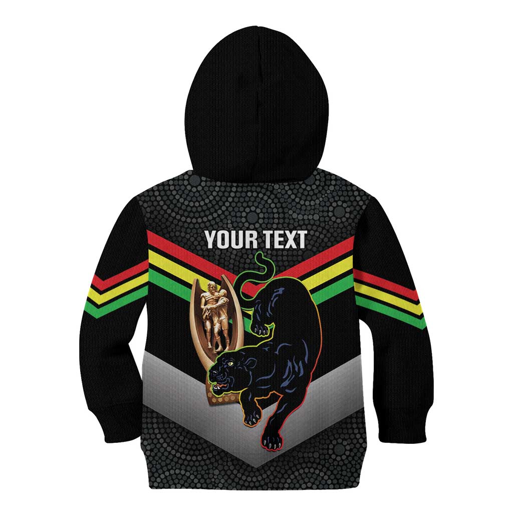 Personalised Panthers Rugby 2024 Kid Hoodie Mascot With Trophy Go Champions Aboriginal Art