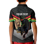 Personalised Panthers Rugby 2024 Kid Polo Shirt Mascot With Trophy Go Champions Aboriginal Art