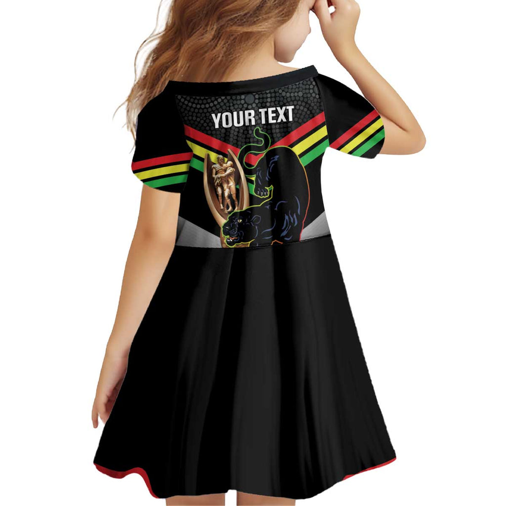 Personalised Panthers Rugby 2024 Kid Short Sleeve Dress Mascot With Trophy Go Champions Aboriginal Art