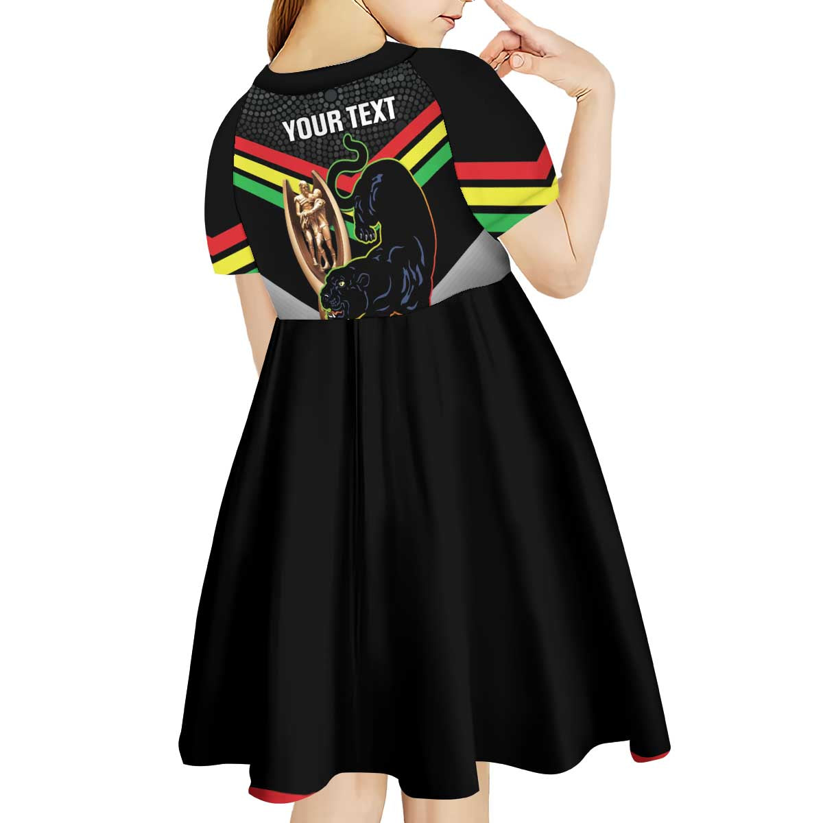 Personalised Panthers Rugby 2024 Kid Short Sleeve Dress Mascot With Trophy Go Champions Aboriginal Art