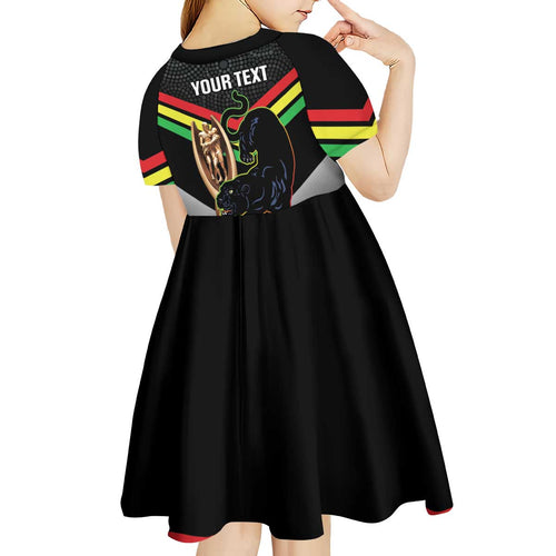 Personalised Panthers Rugby 2024 Kid Short Sleeve Dress Mascot With Trophy Go Champions Aboriginal Art
