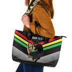 Personalised Panthers Rugby 2024 Leather Tote Bag Mascot With Trophy Go Champions Aboriginal Art
